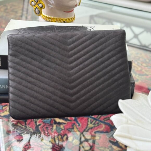 Chanel Chevron Caviar Calfskin Clutch Envelope Bag Pouch - Picture 2 of 13